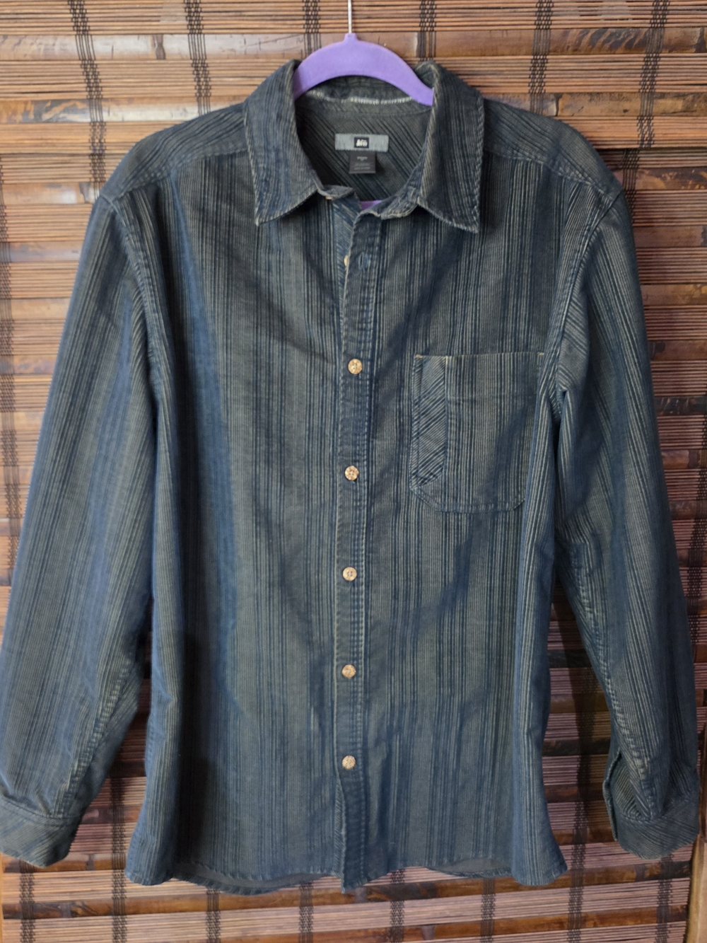 REI Corduroy Shirt Mens MED Blue Brown Striped Ribbed Long Sleeve Midweight